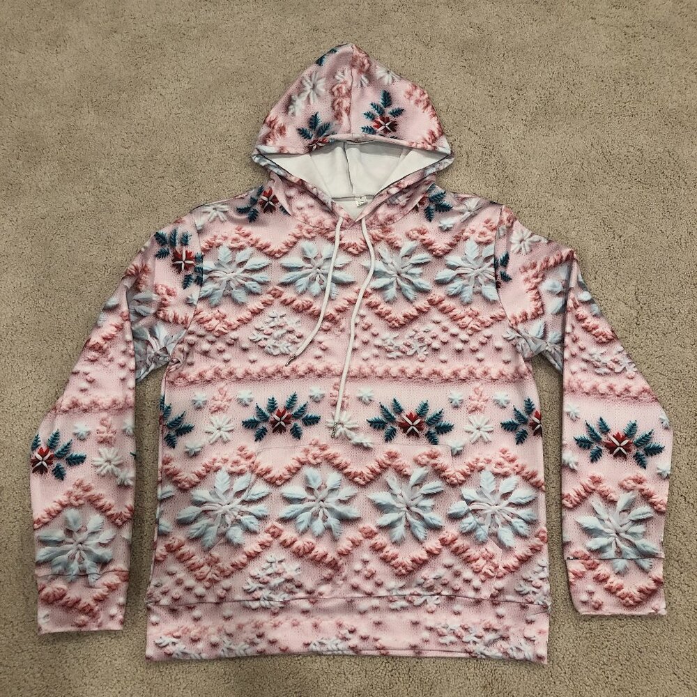 NWOT Christmas Allover Graphic Print Pullover Hoodie Long Sleeve Sweatshirt